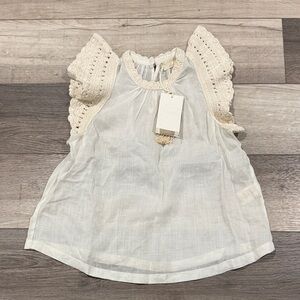 White and Cream Ulla Johnson Kaia Crochet Sleeve Top